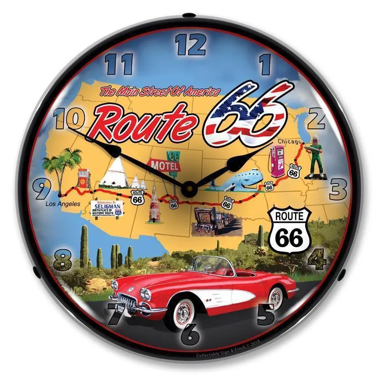 Route 66 USA Backlit LED Clock