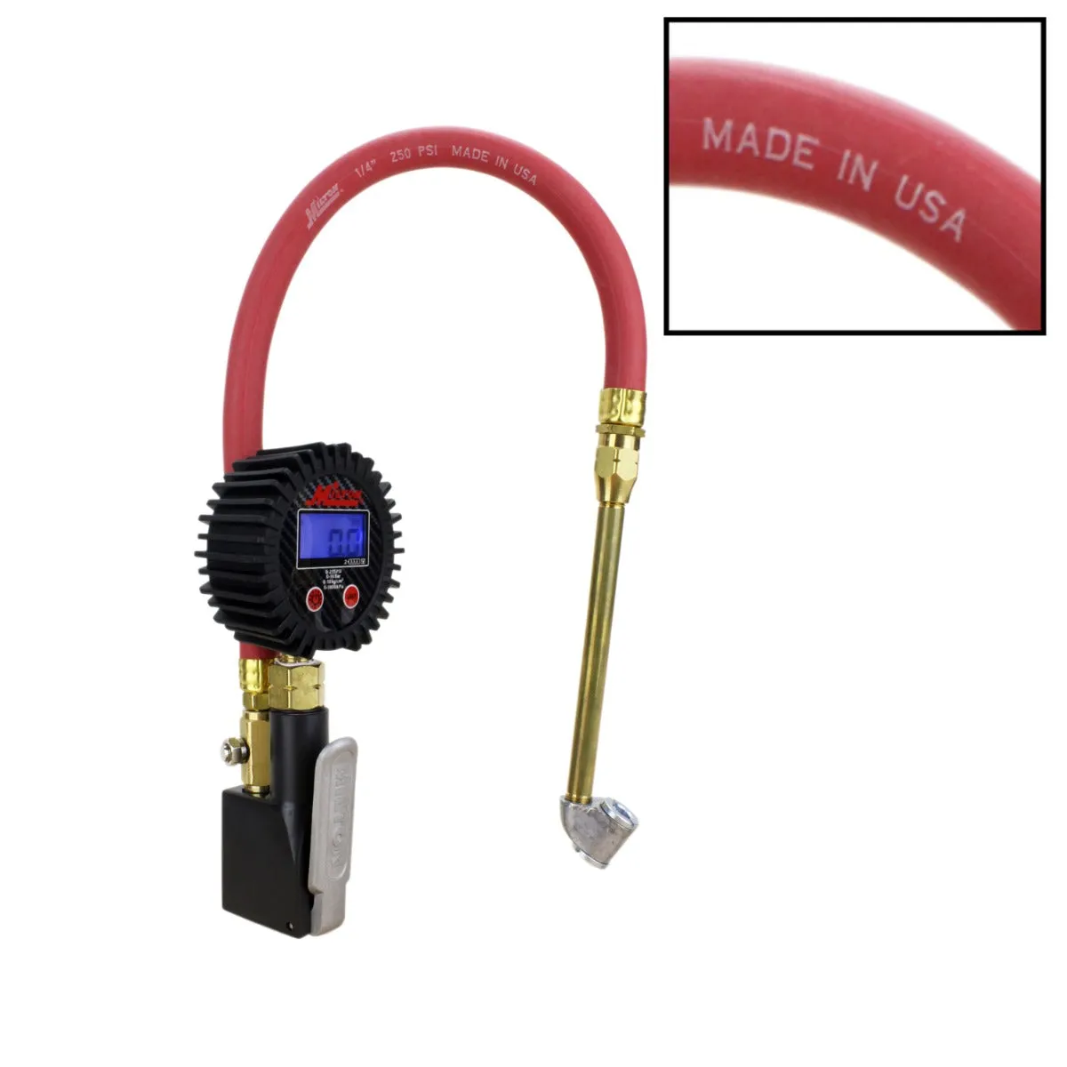 S-530 Compact Digital Tire Inflator with Pressure Gauge (255 PSI) - Air Chuck & 15" Rubber Air hose 1/4" NPT s-530