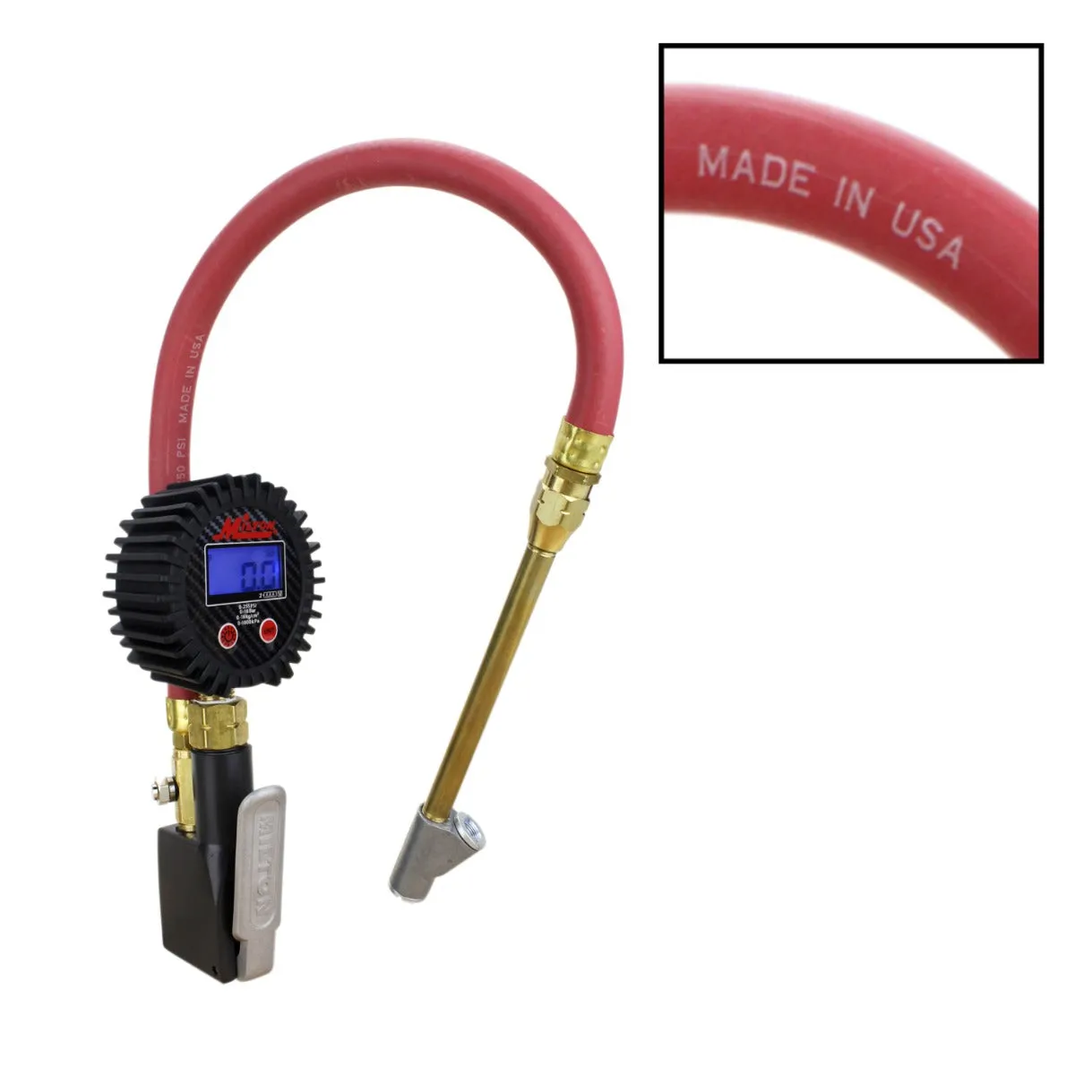 S-530 Compact Digital Tire Inflator with Pressure Gauge (255 PSI) - Air Chuck & 15" Rubber Air hose 1/4" NPT s-530