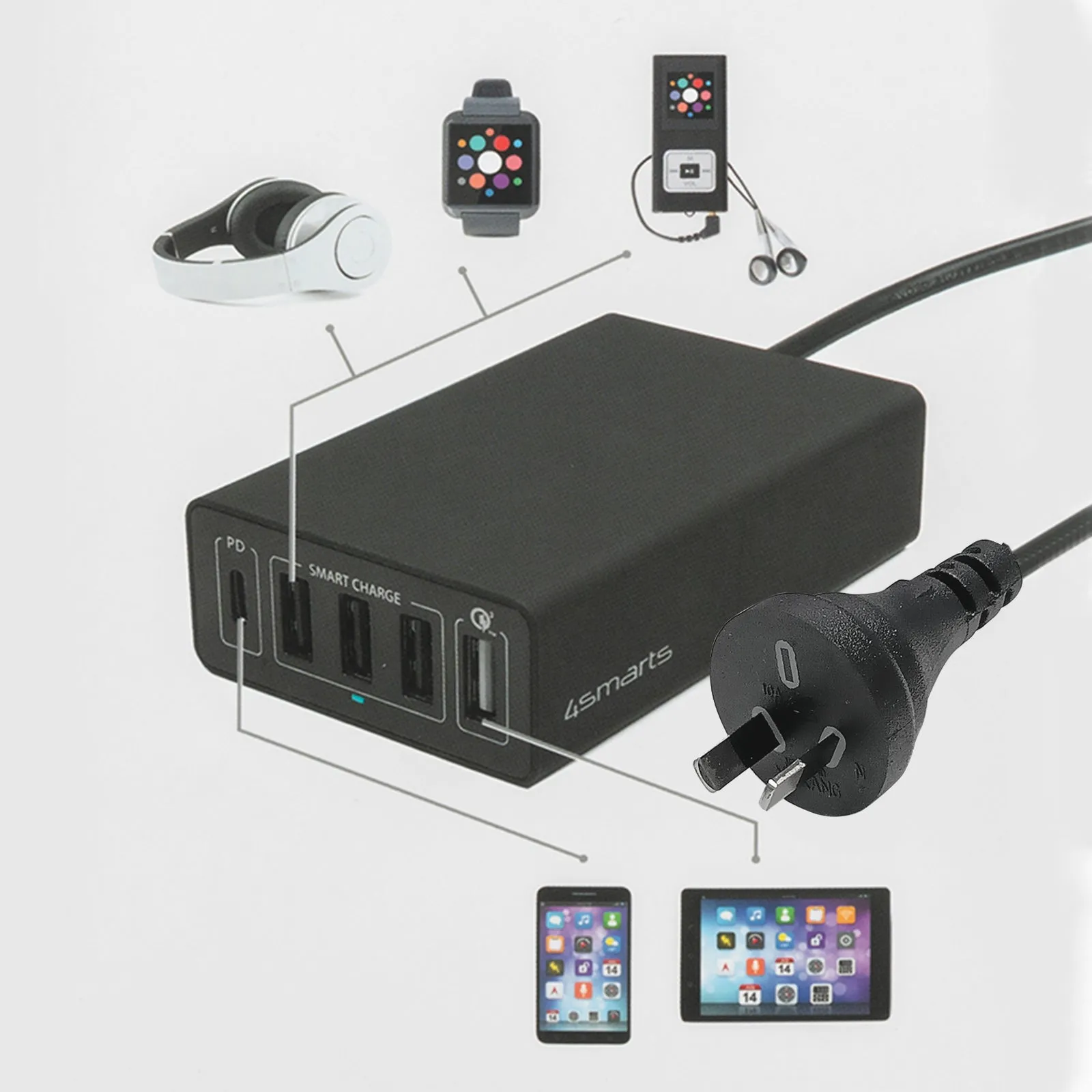 Stylish Charging Station USB Type A & C DC 5V/2.4A Max 60W