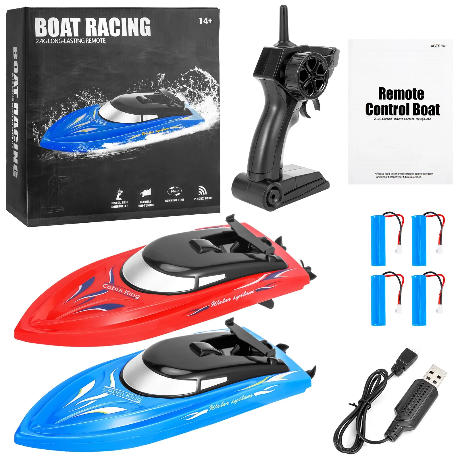 THINKMAX 2PACK 10km/H 2.4G High Speed Remote Control Boats (Blue Red)