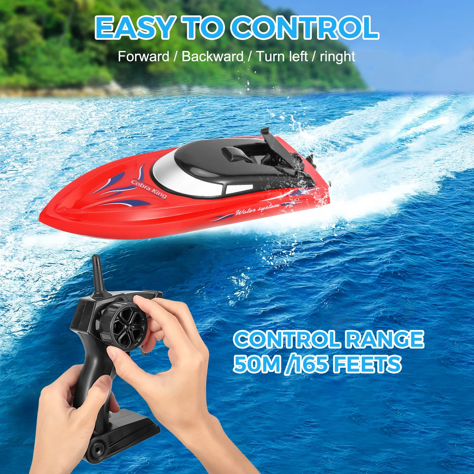 THINKMAX 2PACK 10km/H 2.4G High Speed Remote Control Boats (Blue Red)