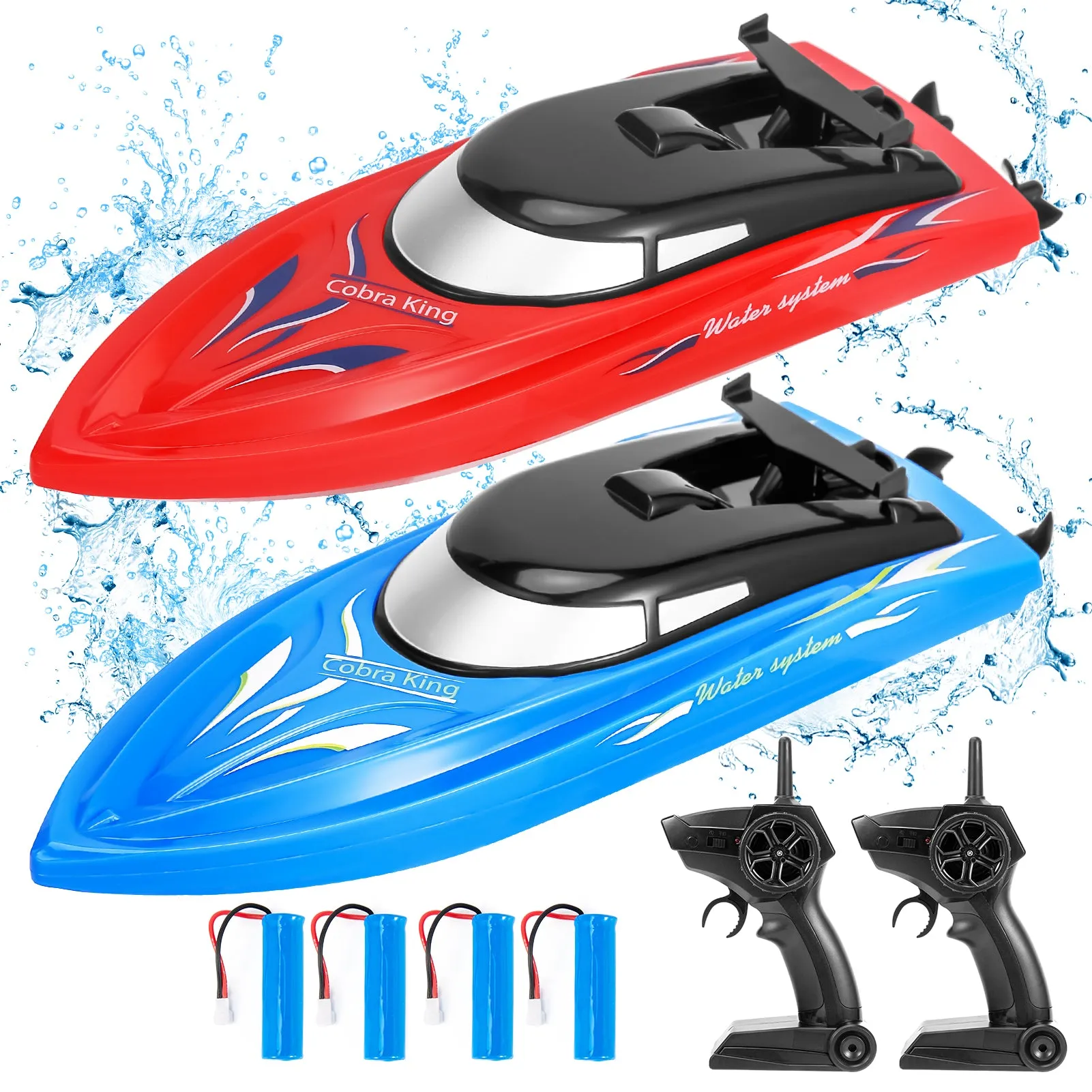 THINKMAX 2PACK 10km/H 2.4G High Speed Remote Control Boats (Blue Red)