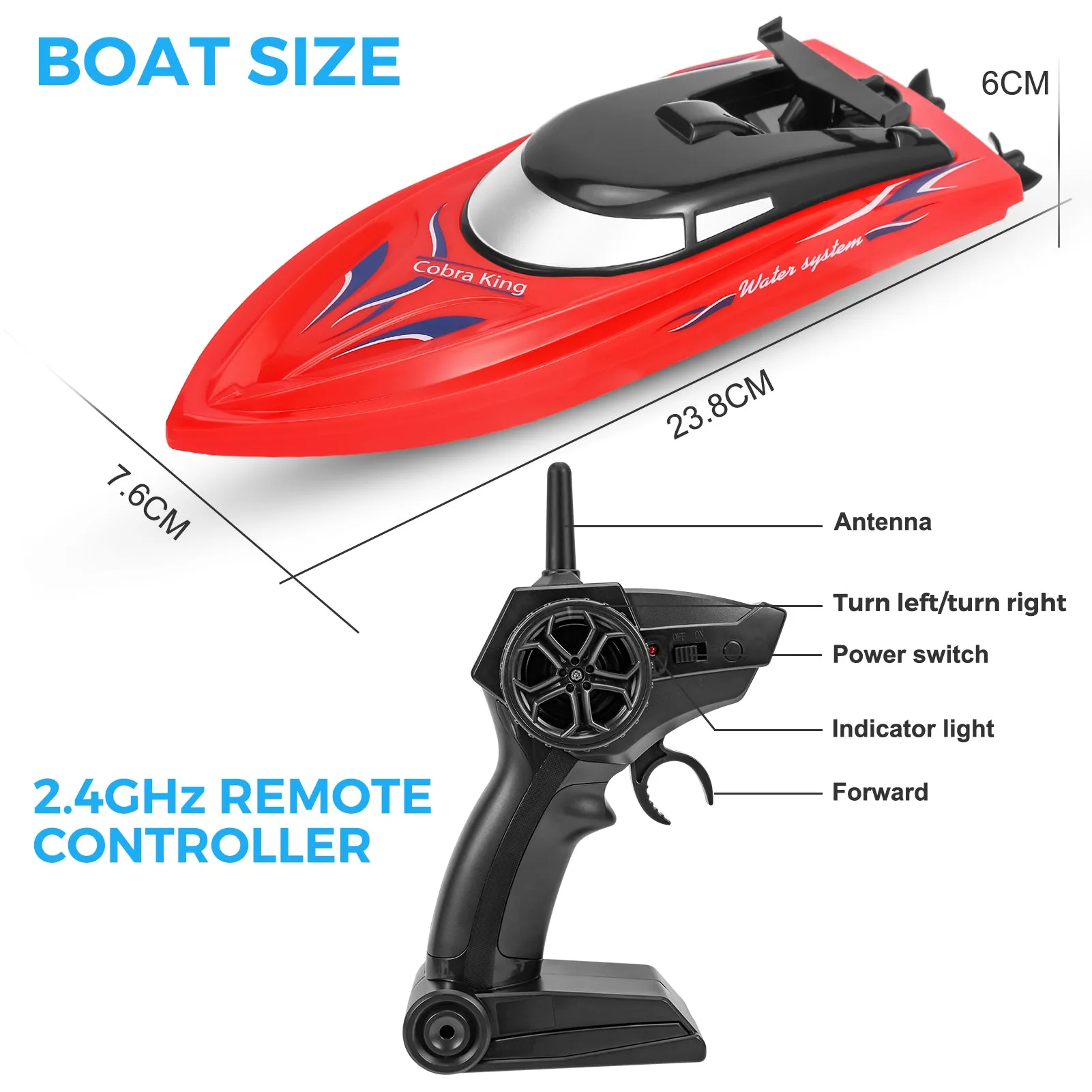 THINKMAX 2PACK 10km/H 2.4G High Speed Remote Control Boats (Blue Red)