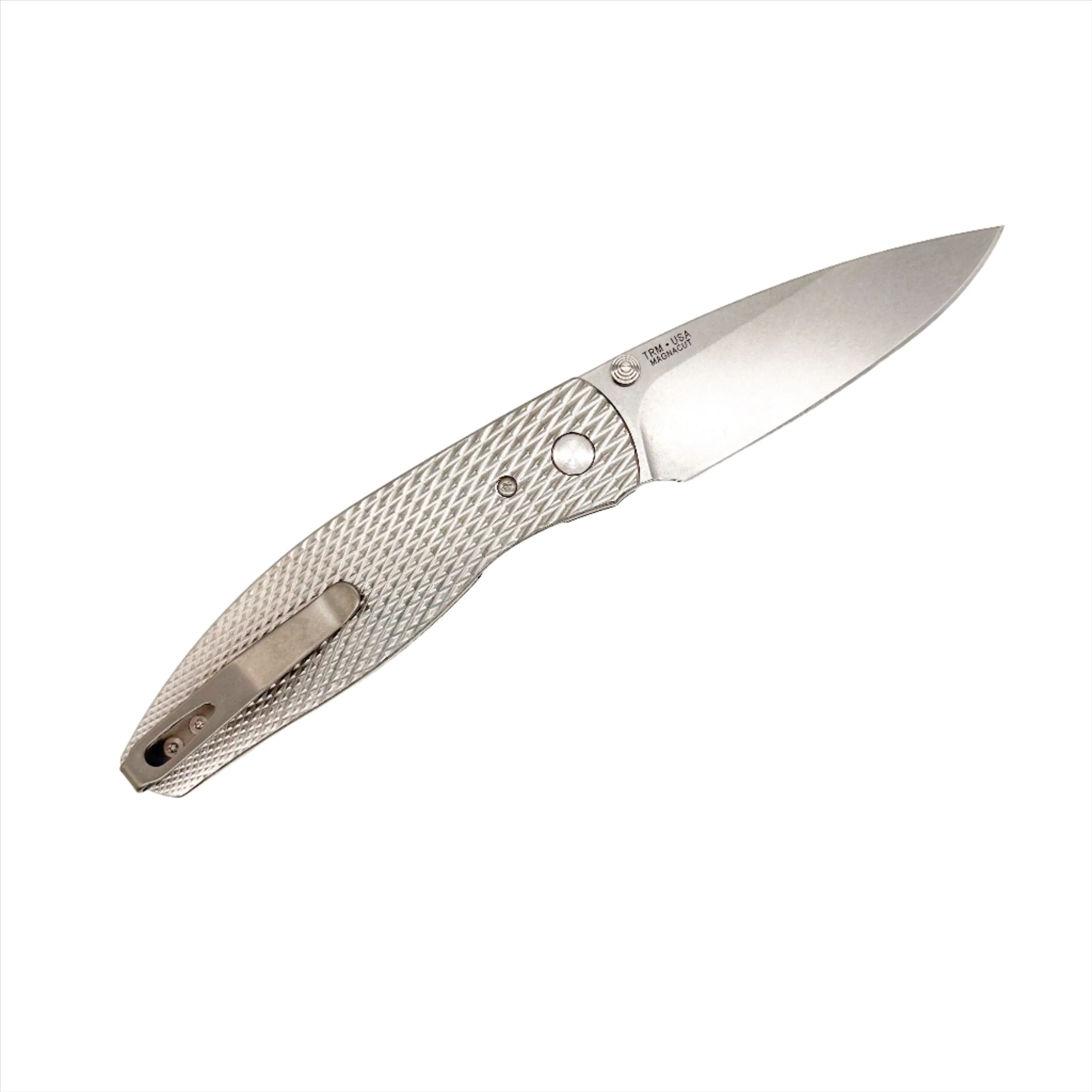 Three Rivers Mfg ATOM Linerlock 3.5" Tumbled CPM-MagnaCut Titanium 3D Contoured Scales Lizard Skin Scales