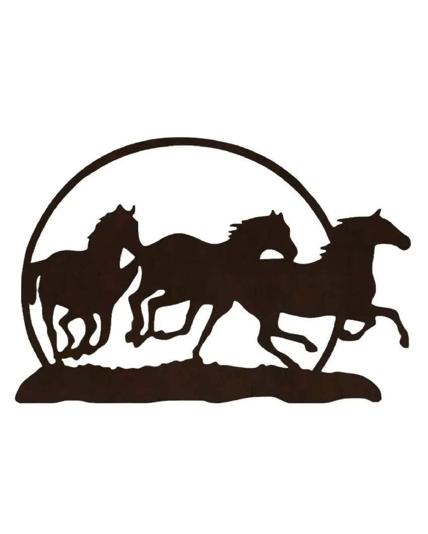 Three Running Horses Wooden Brown Led Backlit For Home & Office Decor