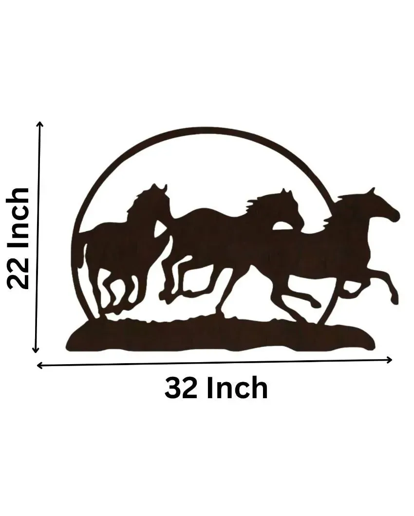 Three Running Horses Wooden Brown Led Backlit For Home & Office Decor