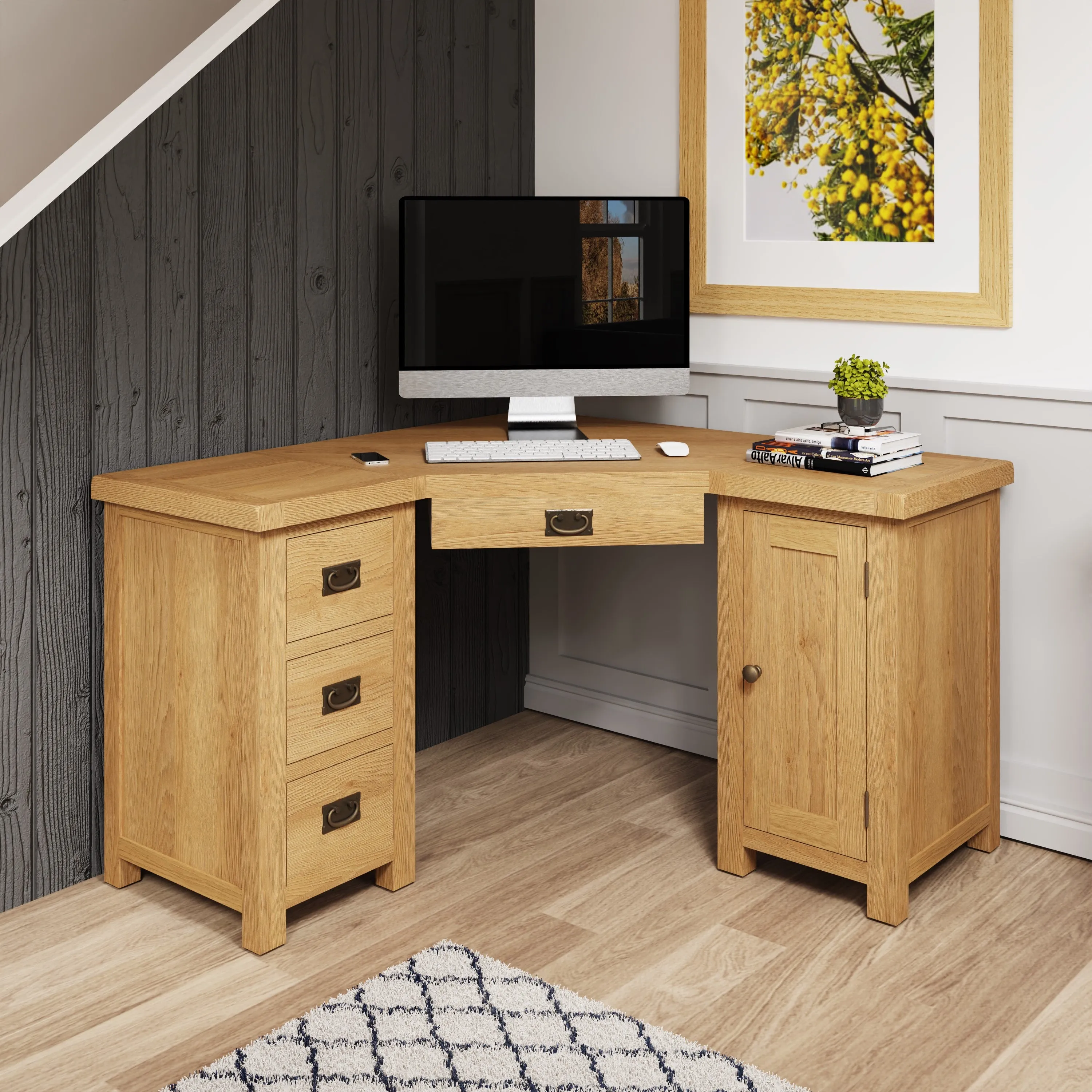 Tunbridge Oak Corner Computer Desk 131.6 x 132 x 80 cm