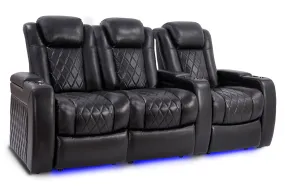 Valencia Tuscany Slim Leather Home Theater Seating Row of 3 Loveseat Left, Midnight Black