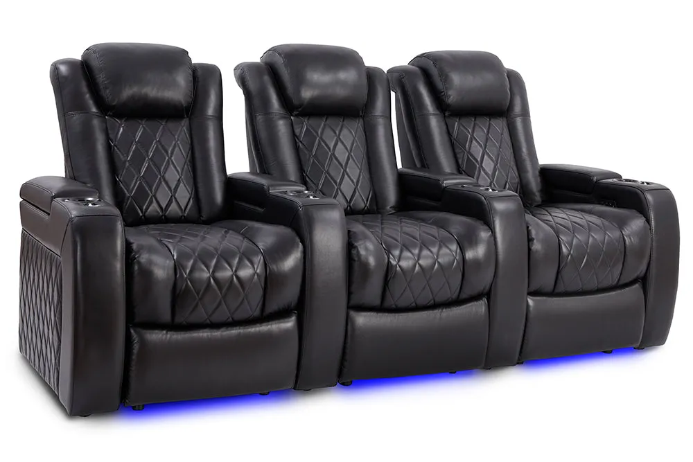 Valencia Tuscany Slim Leather Home Theater Seating Row of 3, Midnight Black