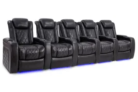 Valencia Tuscany Slim Leather Home Theater Seating Row of 5, Midnight Black