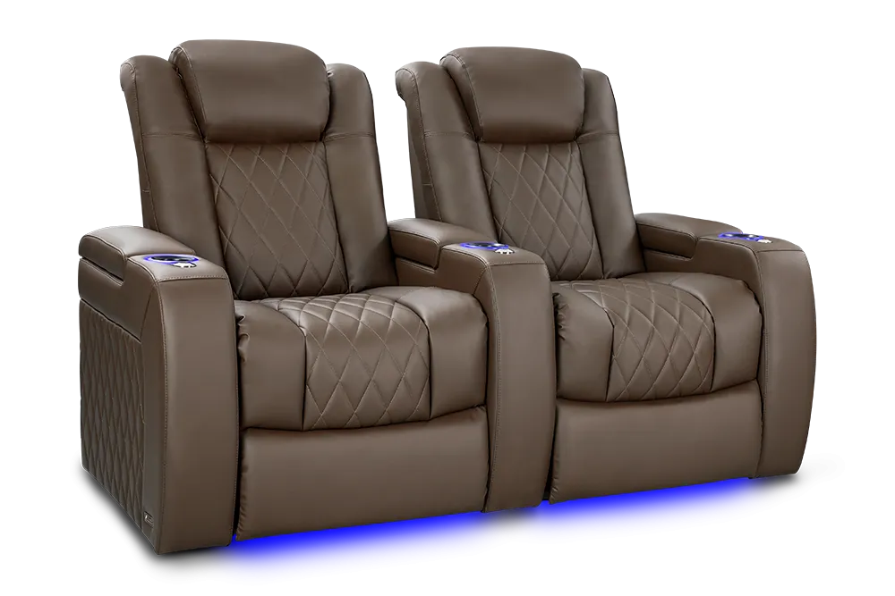 Valencia Tuscany Vegan Leather Home Theater Seating Row of 2, Dark Truffle