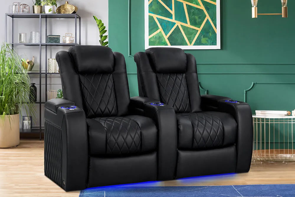 Valencia Tuscany Vegan Leather Home Theater Seating Row of 3 Loveseat Left, Deep Indigo