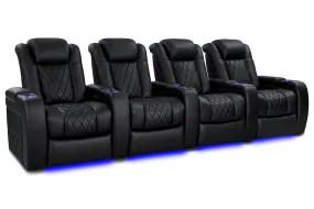 Valencia Tuscany Vegan Leather Home Theater Seating Row of 4, Deep Indigo