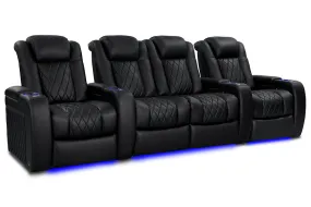 Valencia Tuscany Vegan Leather Home Theater Seating Row of 4 Loveseat Center, Deep Indigo