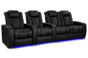 Valencia Tuscany Vegan Leather Home Theater Seating Row of 4 Loveseat Right, Deep Indigo