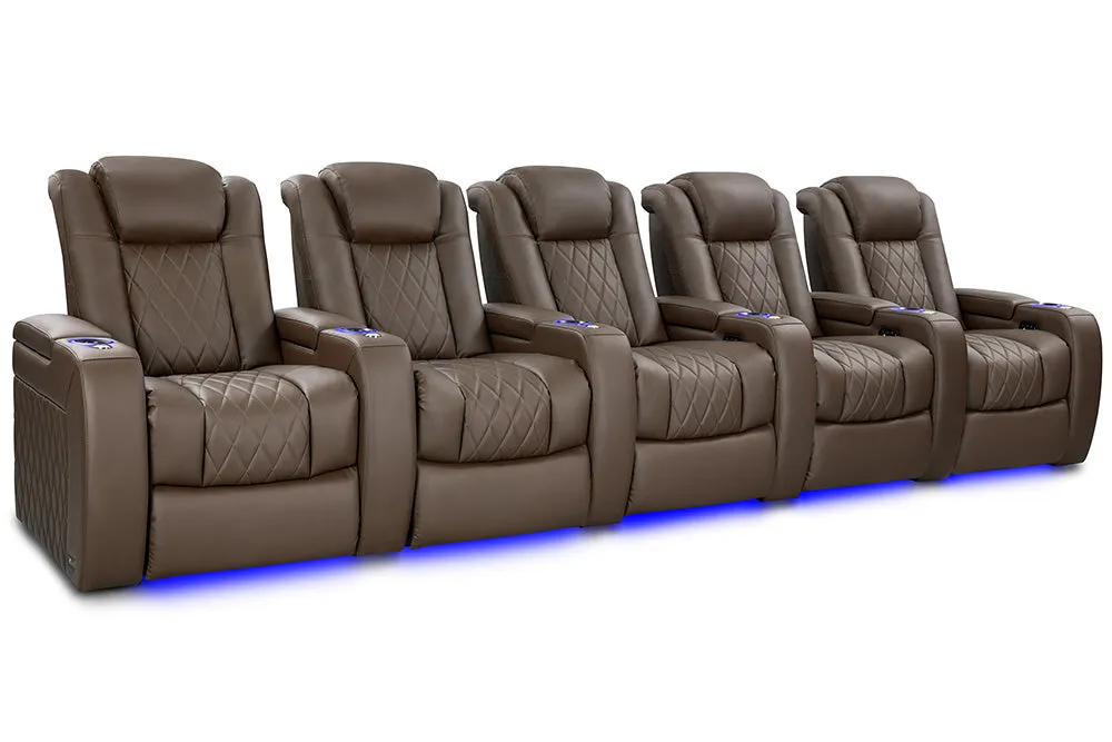 Valencia Tuscany Vegan Leather Home Theater Seating Row of 5, Dark Truffle