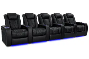 Valencia Tuscany Vegan Leather Home Theater Seating Row of 5, Deep Indigo