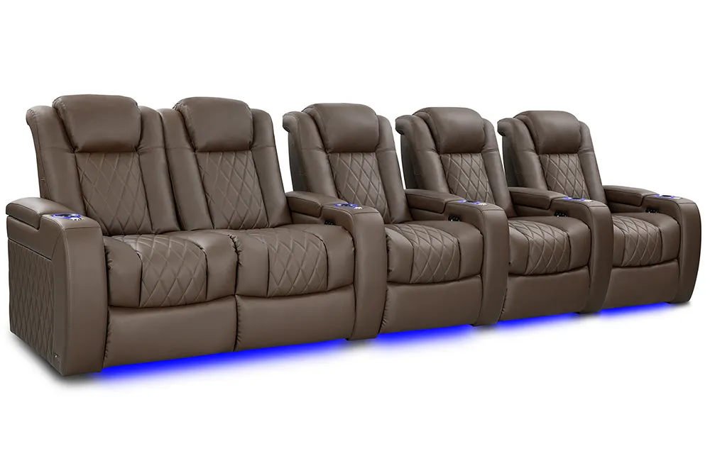 Valencia Tuscany Vegan Leather Home Theater Seating Row of 5 Loveseat Left, Dark Truffle