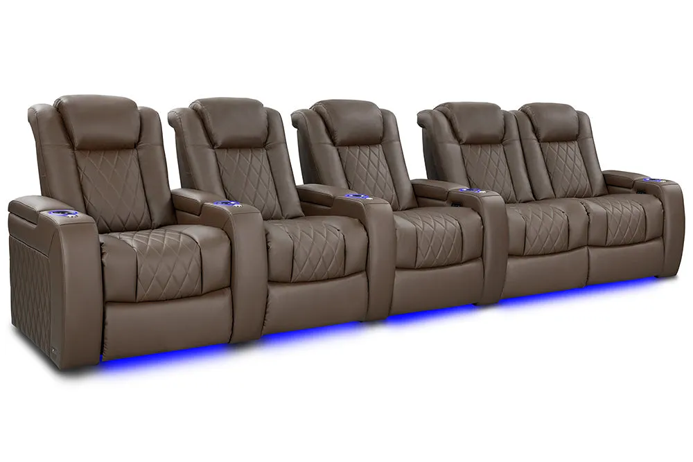 Valencia Tuscany Vegan Leather Home Theater Seating Row of 5 Loveseat Right, Dark Truffle