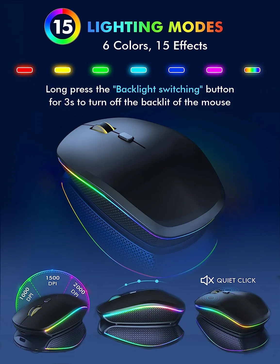 Wireless Keyboard and Mouse Combo - RGB Backlit, Rechargeable & Light up Letters, Full-Size, Ergonomic Tilt Angle, Sleep Mode, 2.4Ghz Quiet Keyboard Mouse for Mac, Windows, Laptop, PC, Trueque