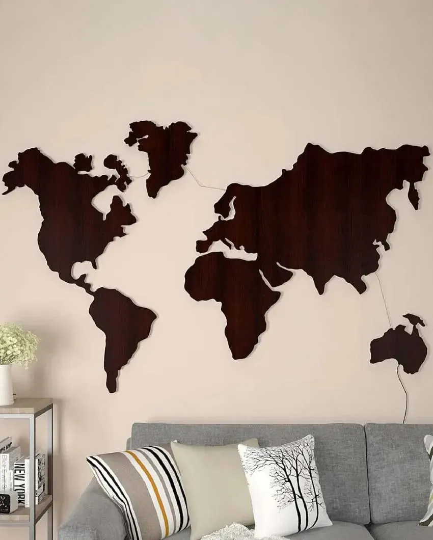 World Map Golden Backlit Wood Light Decorative Wall Art With Walnut Finish | 44 x 30 inches